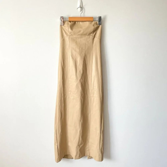 Zara Faux Leather Strapless Midi Dress Beige Blogger Fav Size Small - Picture 10 of 15